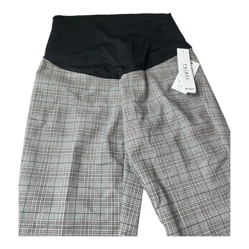 TRIBAL X Stitch Fix Bay Leaf Maternity cuffed pants in Glen Check Gray NEW